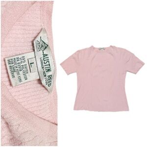 Vintage Austin Reed Blush Pink Cable Knit Ribbed Crewneck Short Sleeve Sweater